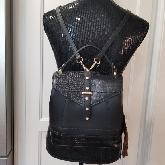 NWT House of harlow 1960 Crystal Studded Black Backpack Shoulder Handbag - Picture 2 of 14